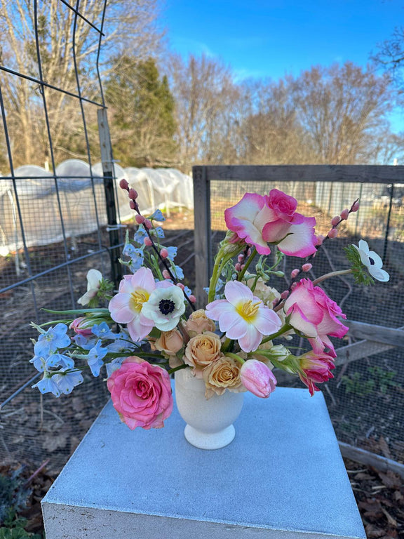 compote flower arrangement